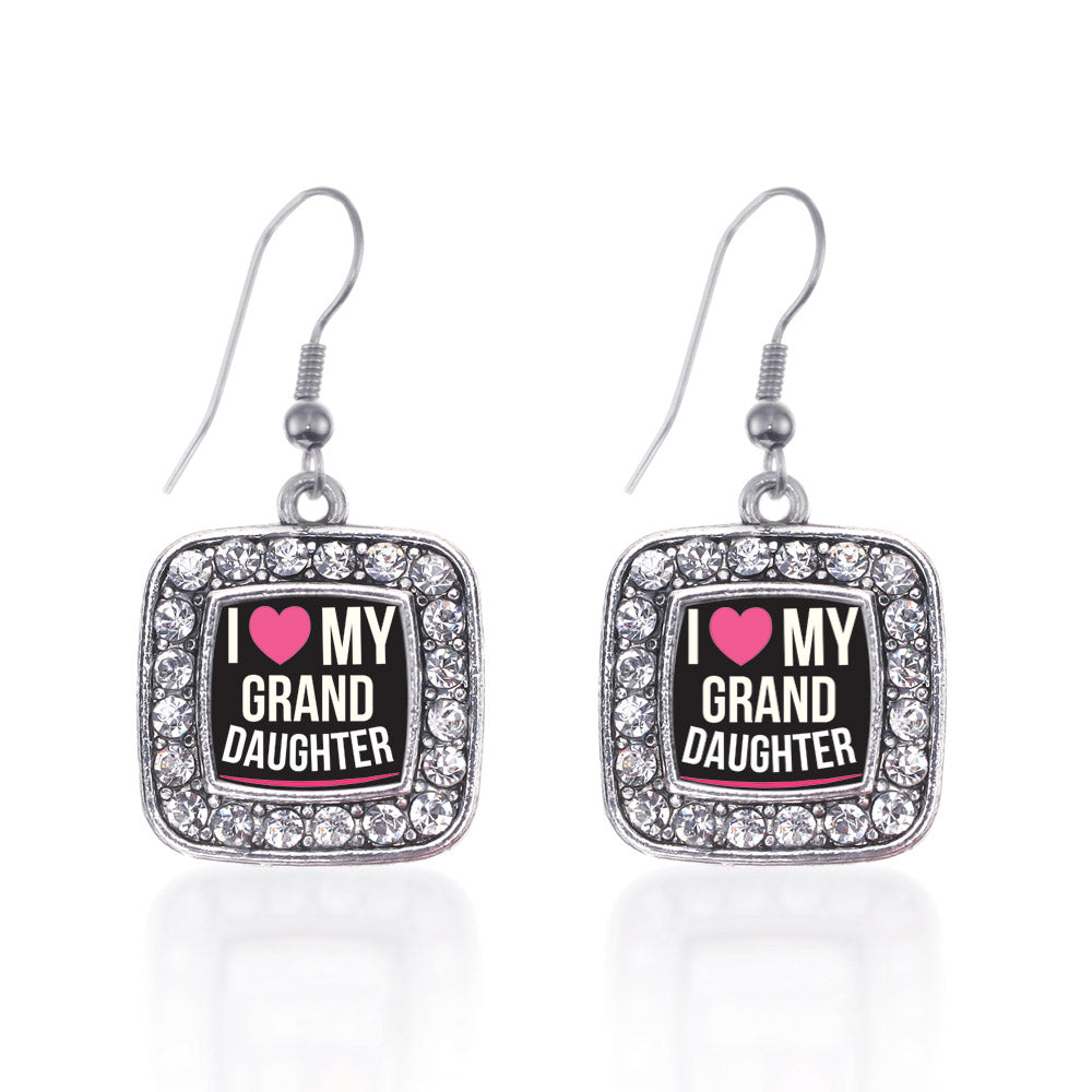 Silver I Love my Granddaughter Square Charm Dangle Earrings