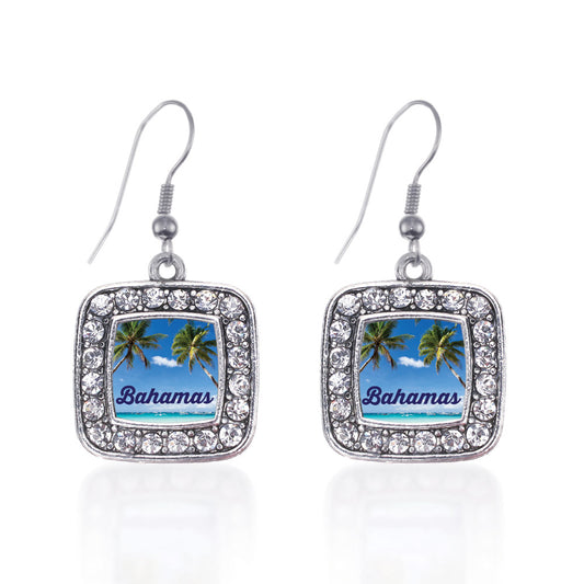 Silver Bahamas Square Charm Dangle Earrings