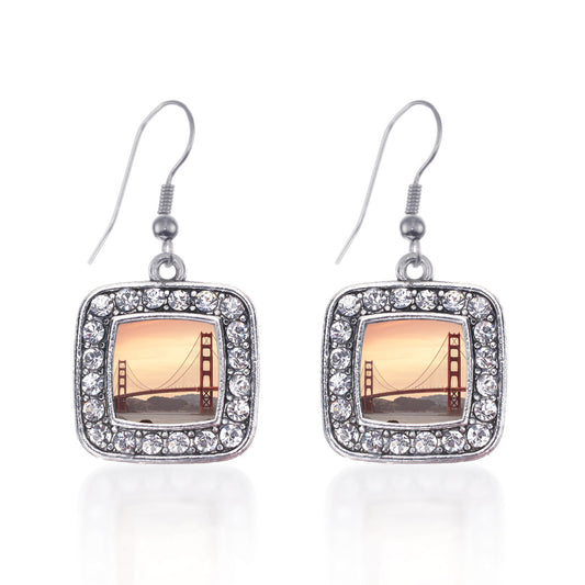 Silver Baker Beach Square Charm Dangle Earrings