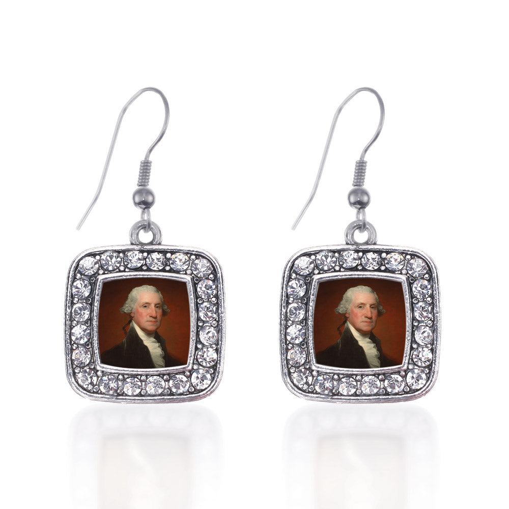 Silver George Washington Square Charm Dangle Earrings