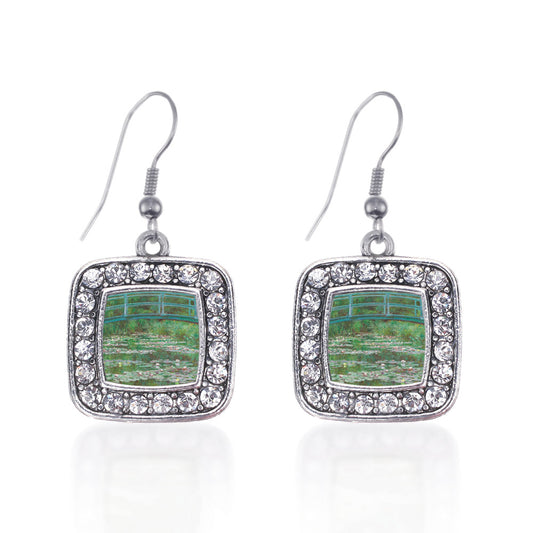 Silver Monet Lily Pond Square Charm Dangle Earrings