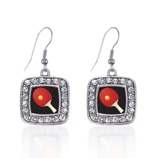 Silver Ping Pong Square Charm Dangle Earrings