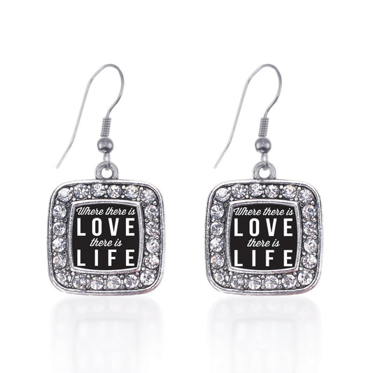 Silver Where There Is Love Square Charm Dangle Earrings