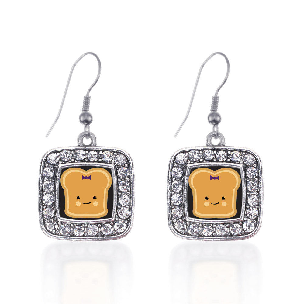 Silver Peanut Butter Square Charm Dangle Earrings