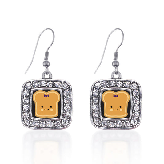 Silver Peanut Butter Square Charm Dangle Earrings