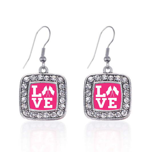 Silver Color Guard Love Square Charm Dangle Earrings