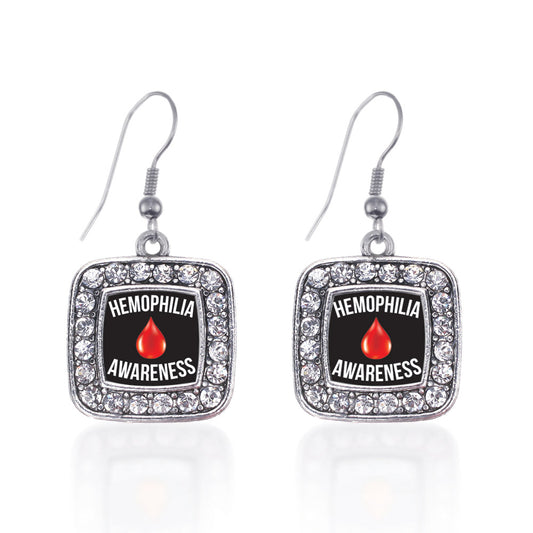 Silver Hemophilia Awareness Square Charm Dangle Earrings