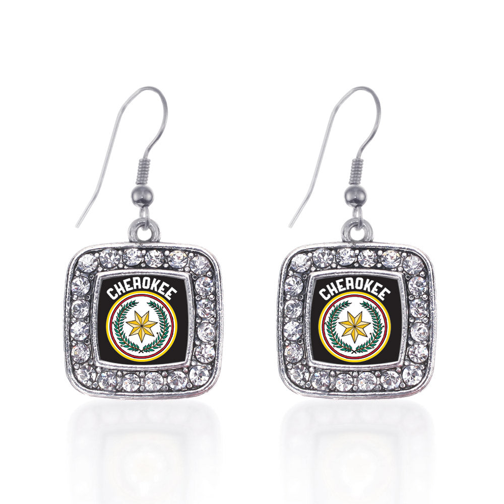 Silver Cherokee Square Charm Dangle Earrings