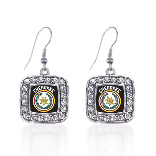 Silver Cherokee Square Charm Dangle Earrings