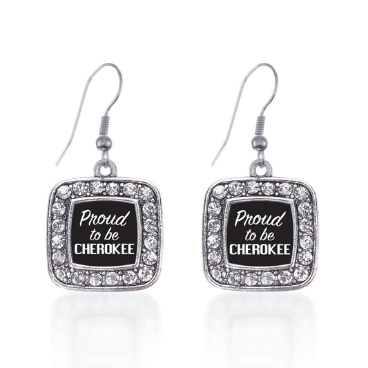 Silver Proud To Be Cherokee Square Charm Dangle Earrings