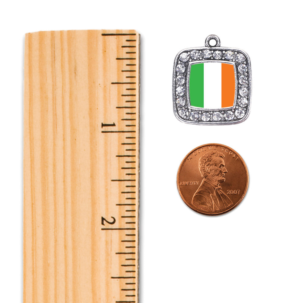 Silver Ireland Flag Square Charm Dangle Earrings