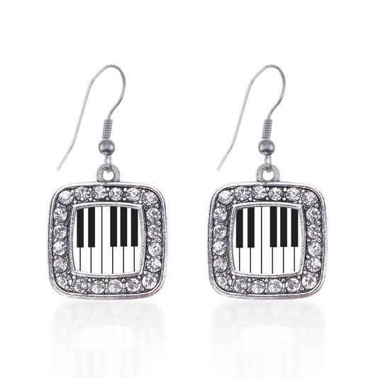 Silver Piano Keys Square Charm Dangle Earrings