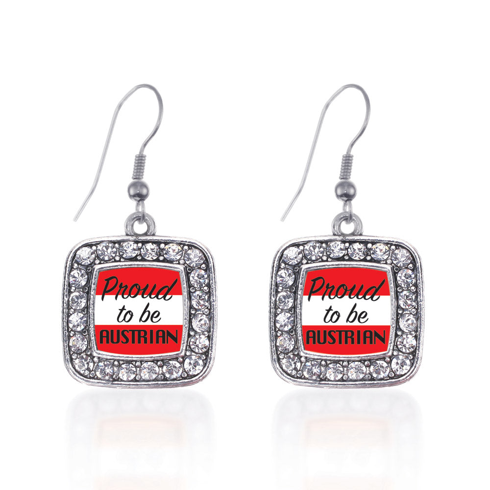 Silver Proud to be Austrian Square Charm Dangle Earrings