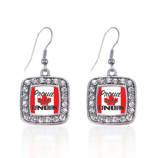 Silver Proud to be Canadian Square Charm Dangle Earrings
