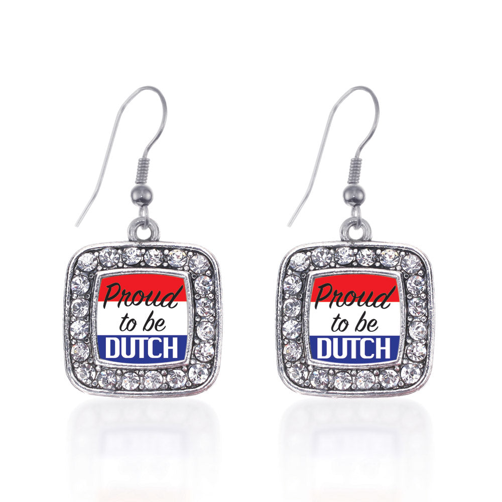 Silver Proud to be Dutch Square Charm Dangle Earrings