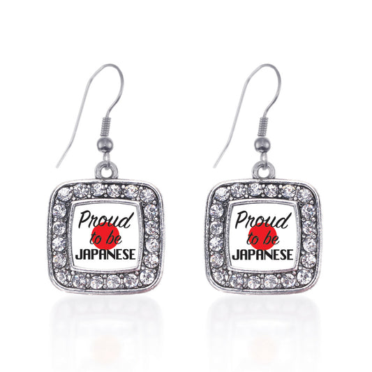 Silver Proud to be Japanese Square Charm Dangle Earrings