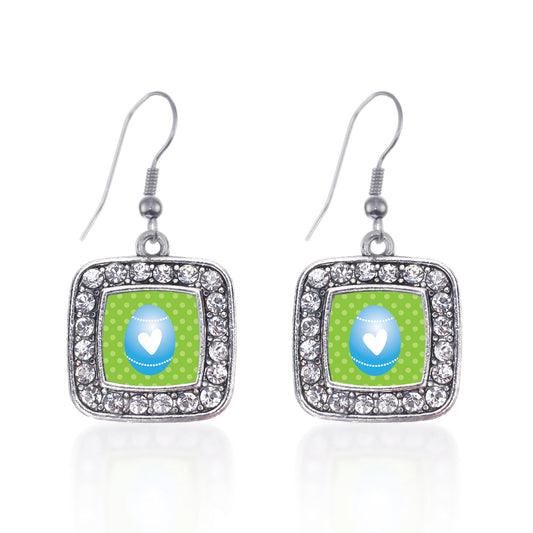 Silver Blue Easter Egg Square Charm Dangle Earrings