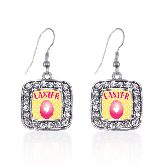 Silver Easter Square Charm Dangle Earrings