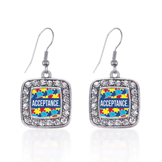 Silver Autism Acceptance Square Charm Dangle Earrings