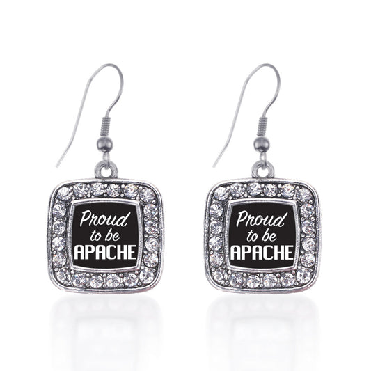 Silver Proud To Be Apache Square Charm Dangle Earrings