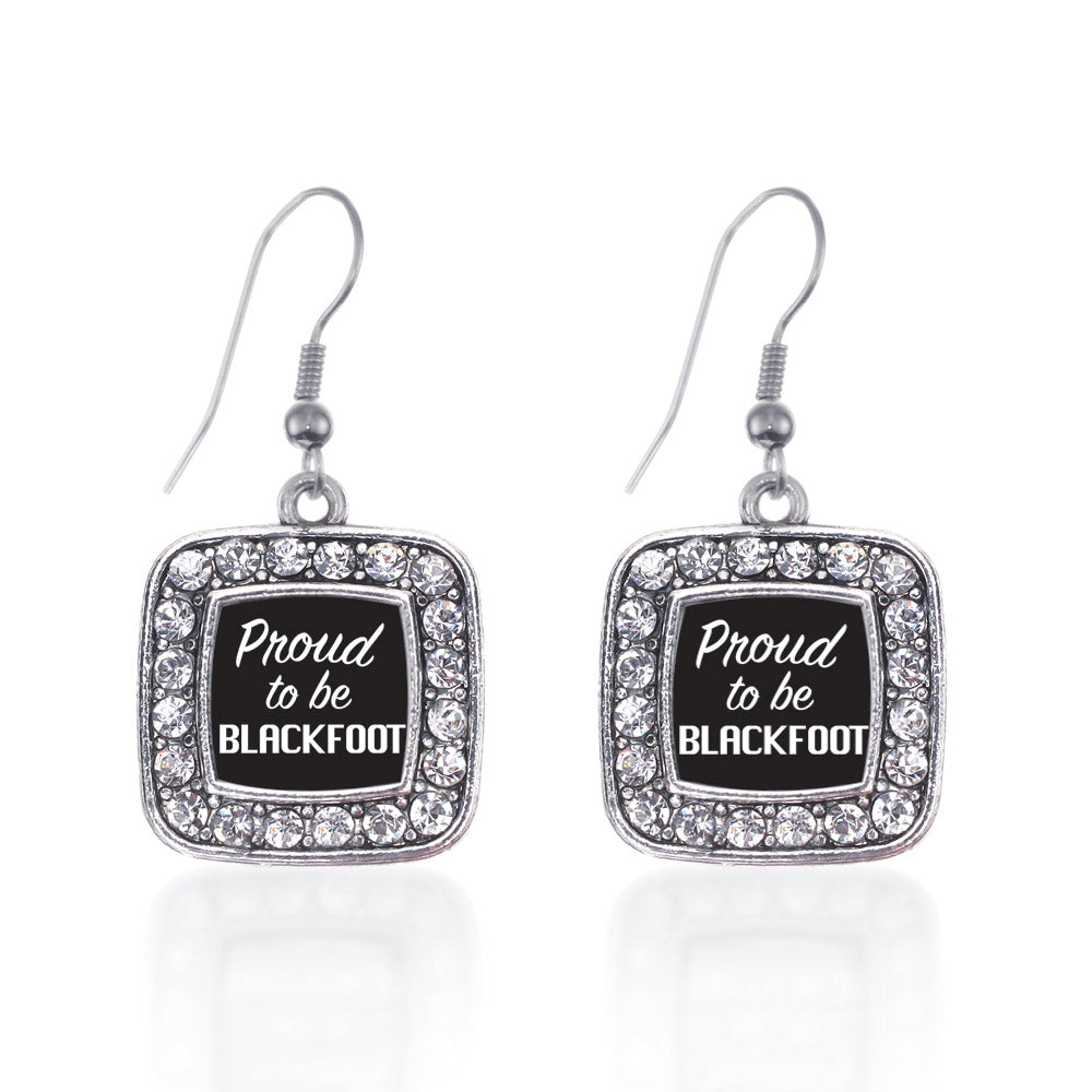 Silver Proud To Be Blackfoot Square Charm Dangle Earrings