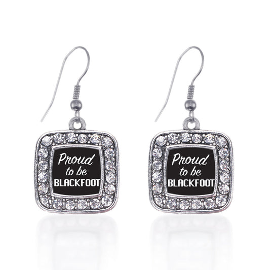 Silver Proud To Be Blackfoot Square Charm Dangle Earrings