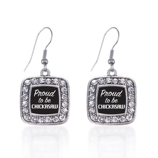 Silver Proud To Be Chickasaw Square Charm Dangle Earrings