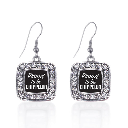 Silver Proud To Be Chippewa Square Charm Dangle Earrings