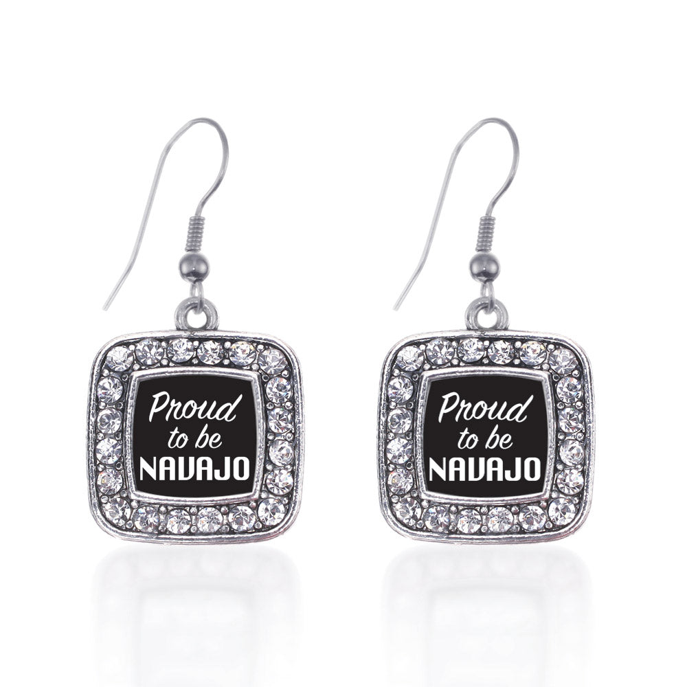 Silver Proud To Be Navajo Square Charm Dangle Earrings