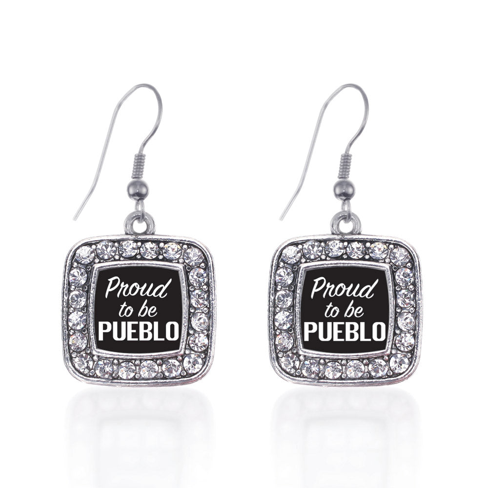 Silver Proud To Be Pueblo Square Charm Dangle Earrings