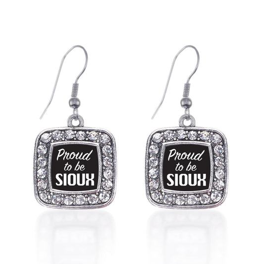 Silver Proud To Be Sioux Square Charm Dangle Earrings