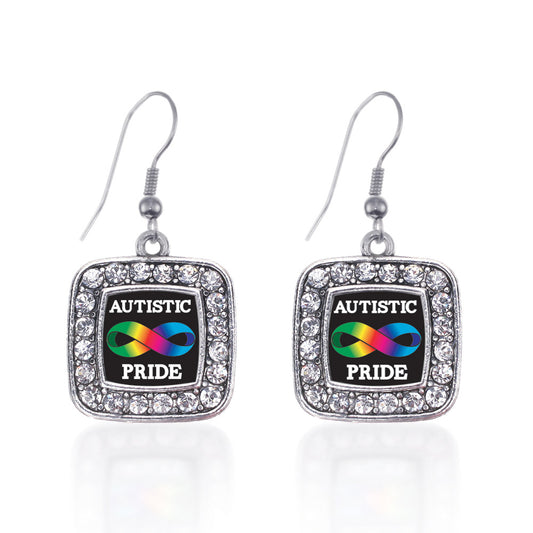 Silver Autistic Pride Square Charm Dangle Earrings