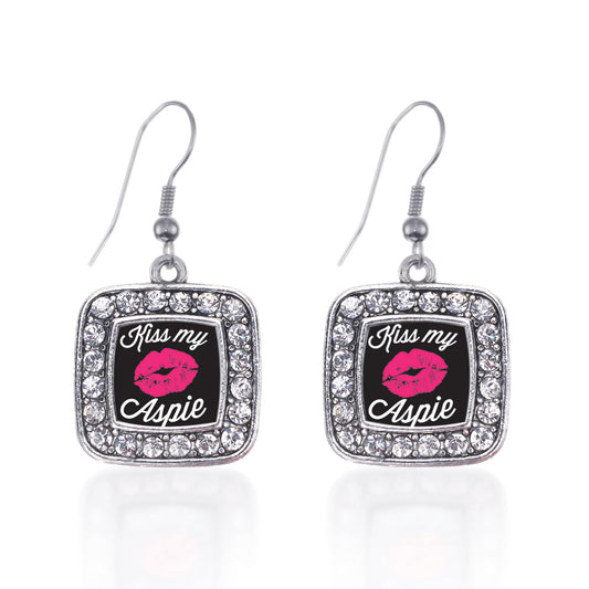 Silver Kiss My Aspie Square Charm Dangle Earrings