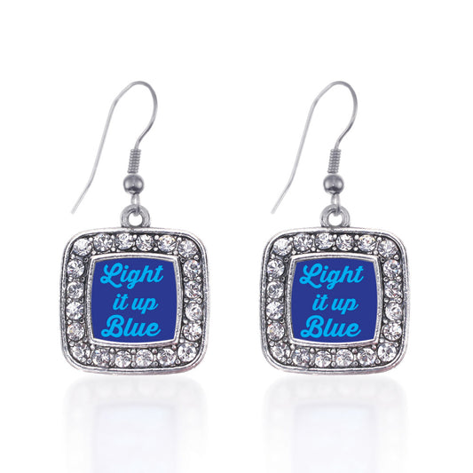 Silver Light It Up Autism Awareness Square Charm Dangle Earrings
