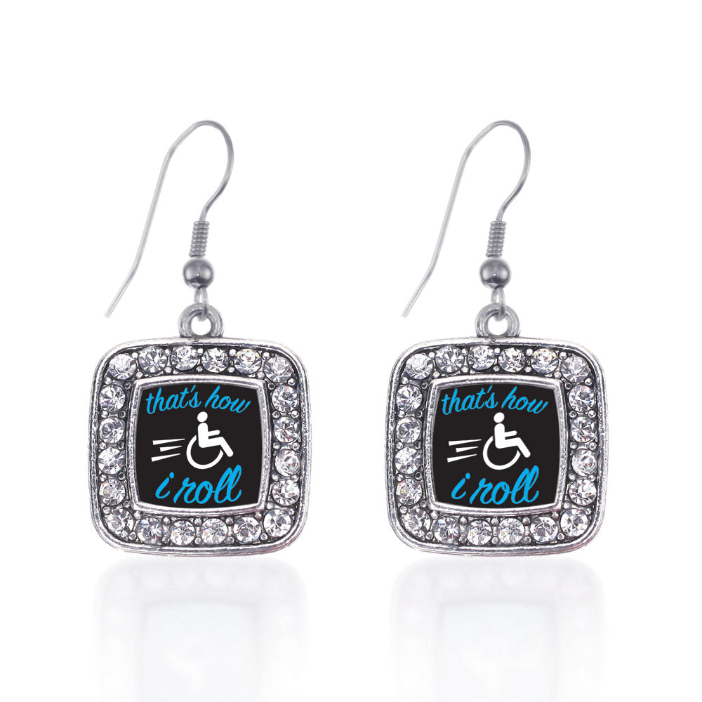 Silver That's How I Roll Square Charm Dangle Earrings