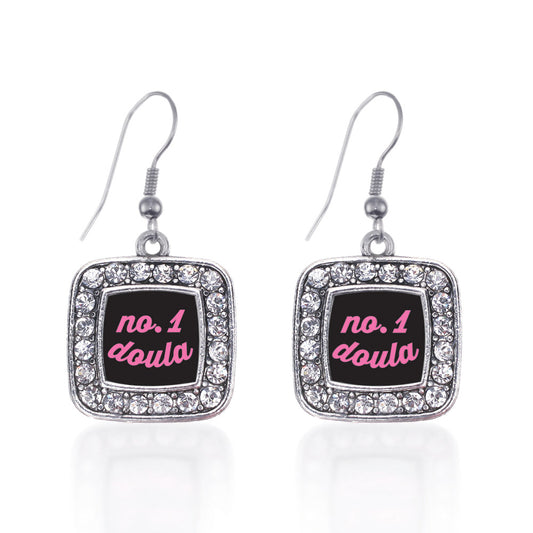 Silver No.1 Doula Square Charm Dangle Earrings
