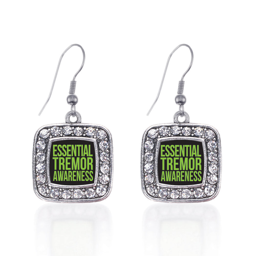 Silver Essential Tremor Awareness Square Charm Dangle Earrings