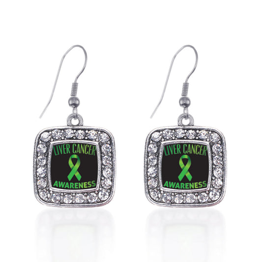 Silver Liver Cancer Awareness Square Charm Dangle Earrings