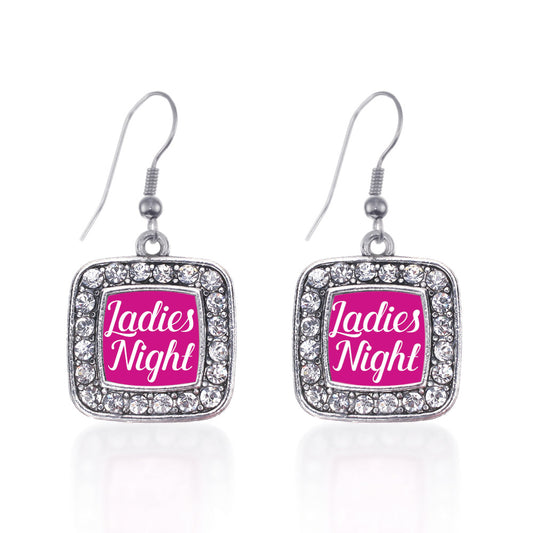 Silver Ladies Night Square Charm Dangle Earrings