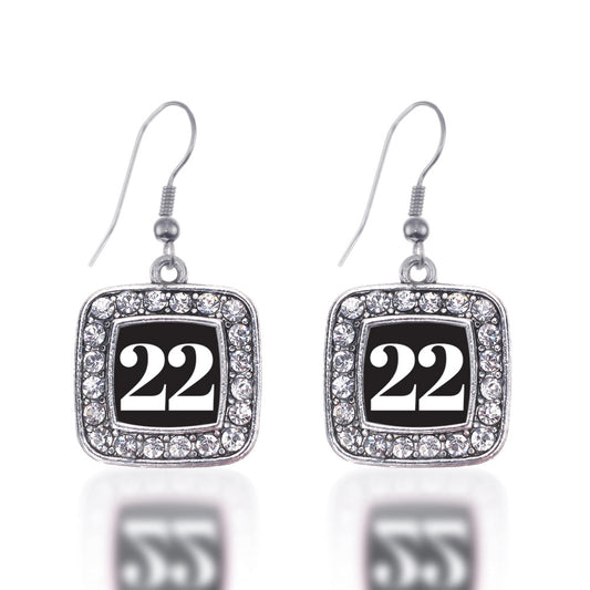 Silver Sport Number 22 Square Charm Dangle Earrings