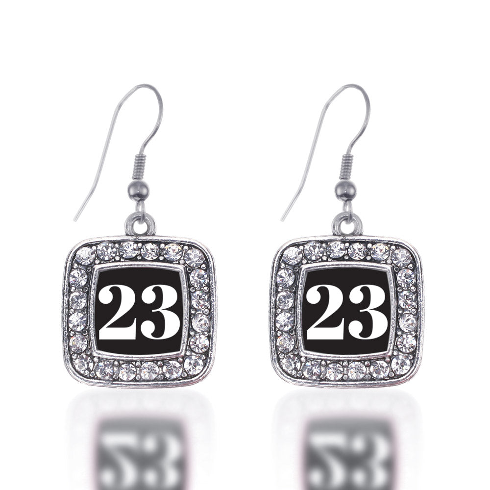 Silver Sport Number 23 Square Charm Dangle Earrings