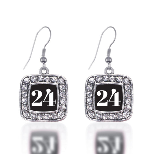 Silver Sport Number 24 Square Charm Dangle Earrings