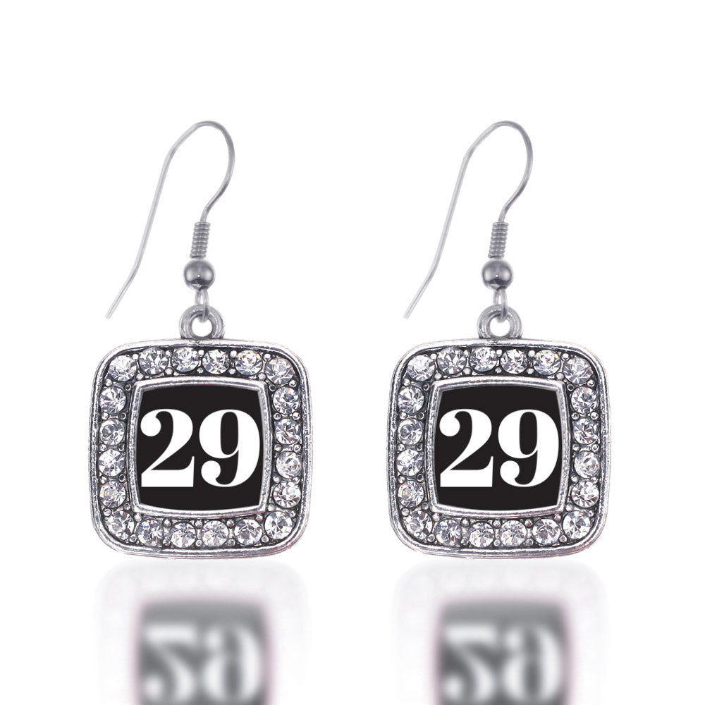 Silver Sport Number 29 Square Charm Dangle Earrings