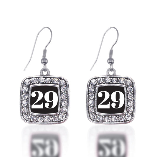 Silver Sport Number 29 Square Charm Dangle Earrings