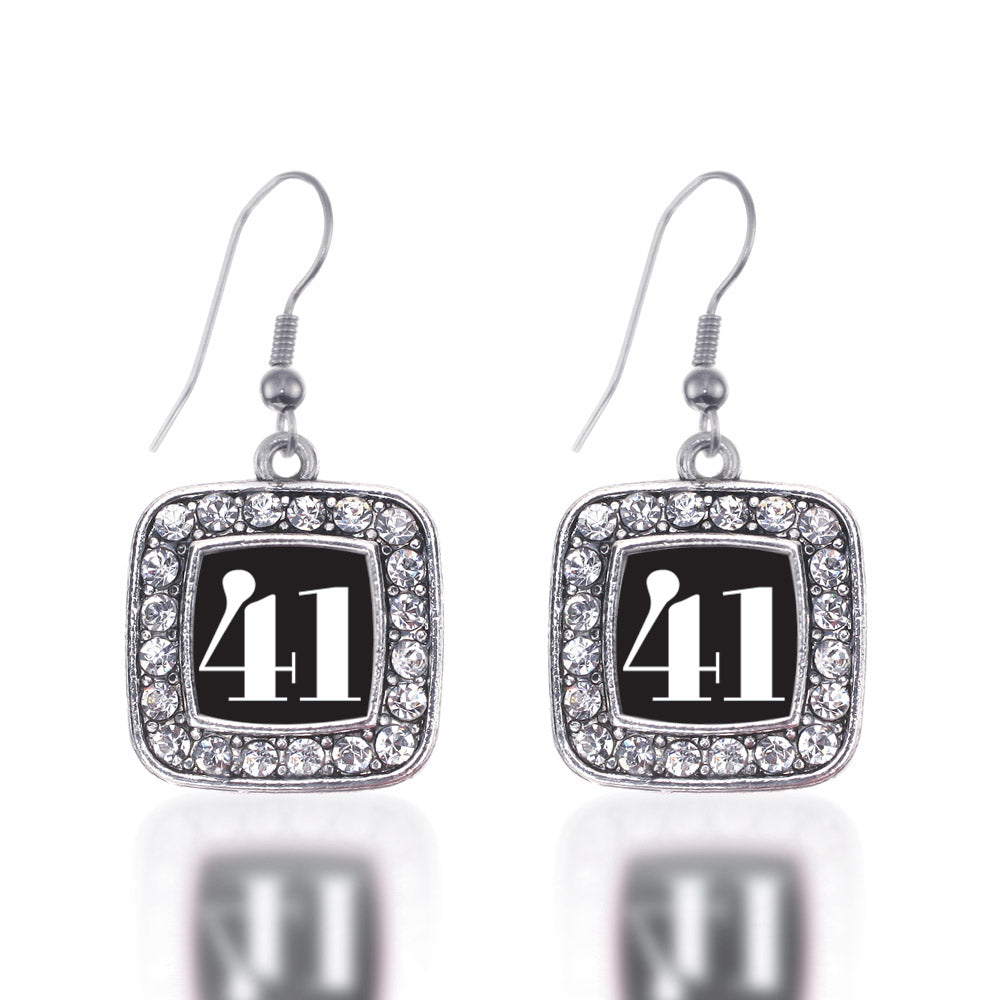 Silver Sport Number 41 Square Charm Dangle Earrings