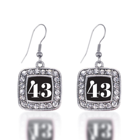 Silver Sport Number 43 Square Charm Dangle Earrings