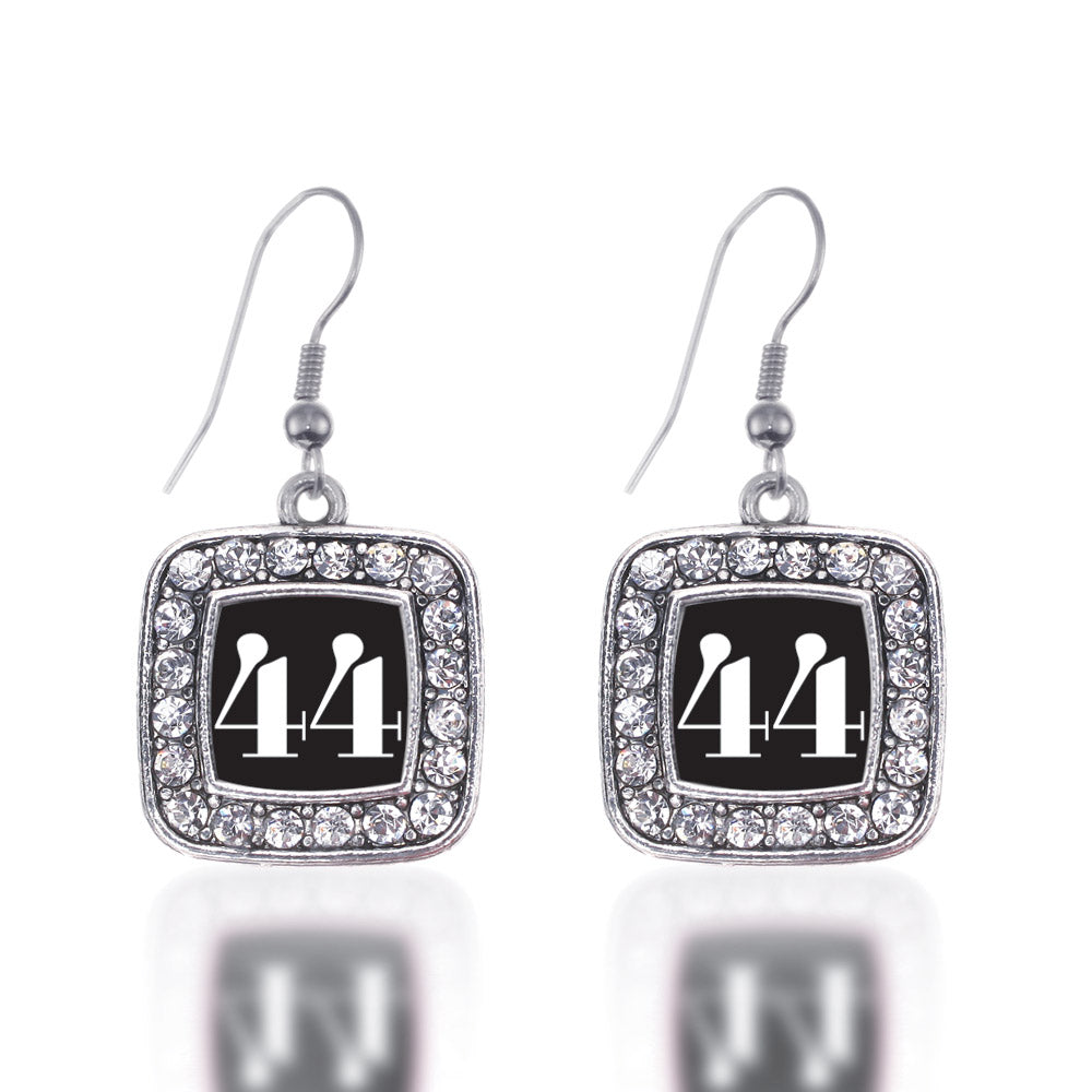 Silver Sport Number 44 Square Charm Dangle Earrings