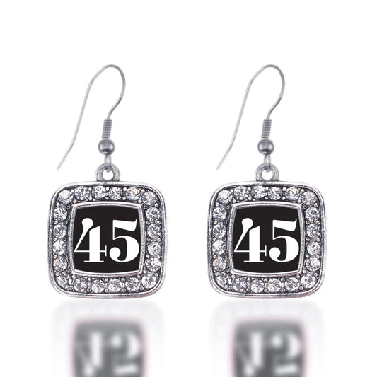 Silver Sport Number 45 Square Charm Dangle Earrings