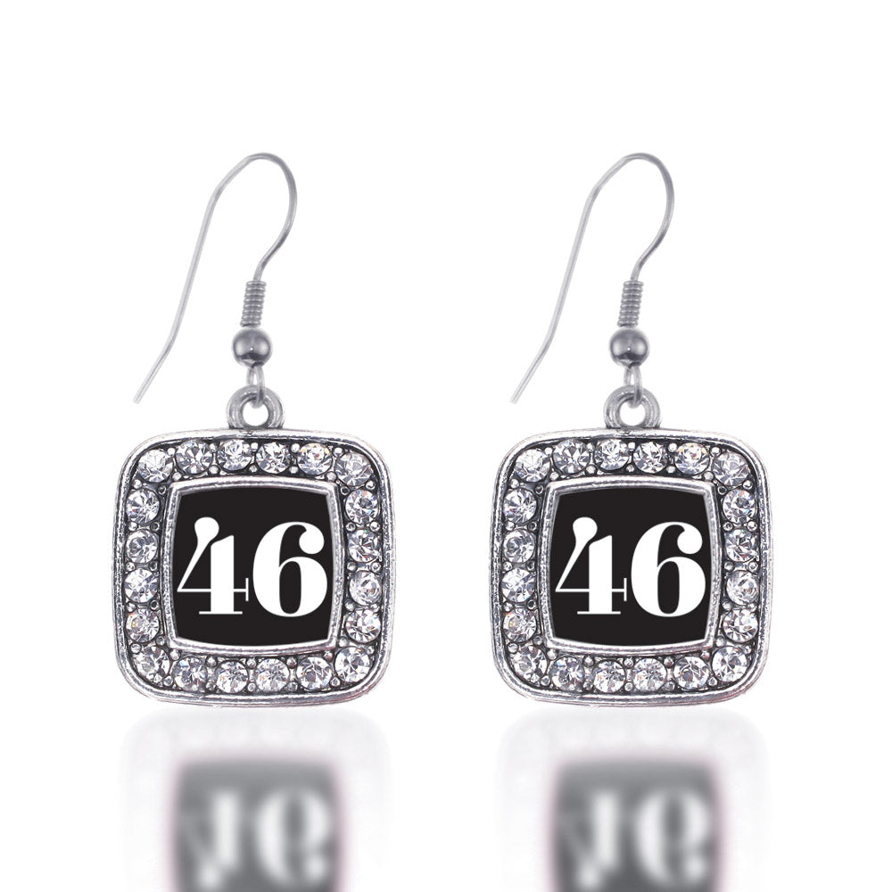 Silver Sport Number 46 Square Charm Dangle Earrings