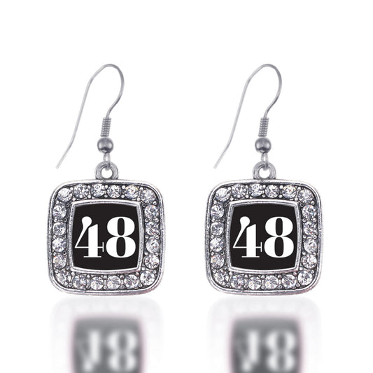 Silver Sport Number 48 Square Charm Dangle Earrings
